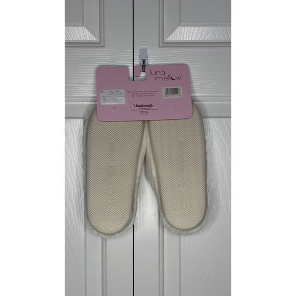 Luna Mellow Teddy Bear Embroidered Plush Slippers – Cream Fuzzy House Shoes Sz L - Picture 8 of 8